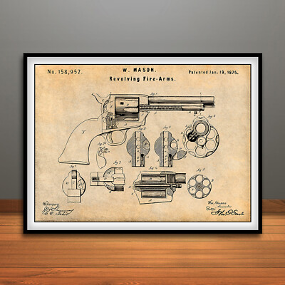 1875 Colt Peacemaker Gun Patent Print Art Drawing Poster