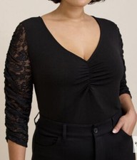 TORRID BLOUSE TOP SHIRT LACE BLACK V NECK TOP 6 6X 6XL 30 NEW