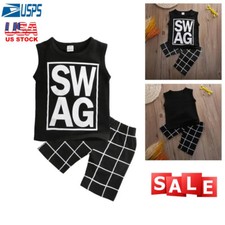 Toddler Baby Boys Letter Outfits Sleeveless Vest Tops Shorts Casual Clothes Set