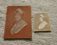 Crayon Drawing Civil Wat Era Lady From Old Photo Miss Elizabeth Coffin Orange 