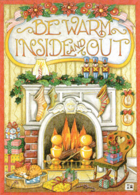 BE WARM INSIDE & OUT Fireplace-Handmade Christmas Magnet-W/Mary Engelbreit art  