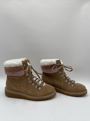 Splendid EVITA Brown Suede/Faux Fur Lined Lace Up Hiker Boots, Size 8M