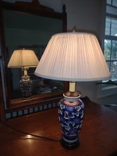 RARE PORCELAIN COBALT BLUE HAND GILDED TABLE LAMP WITH CUT OUTS