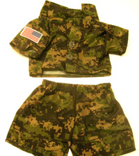 Build A Bear United States Army/Marines Camoflage outfit pants  Shirt U.S. Flag