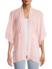 Time And Tru Pink Clip Dot Kimono W/ Picot Trim