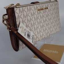 NWT Michael Kors Jet Set Travel Double Zip Large Phone Wallet MK Vanilla