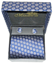 Krawatten Set in blau mit Einstecktuch Mansch...