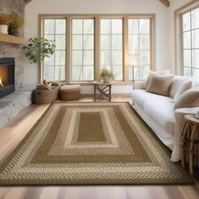 Earthone Green Braided Jute Area Rug Farmhouse / Kitchen Rug
