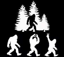 Bigfoot Sasquatch Trees Forest 4 PK White Vinyl Decals Car Truck Camper Window