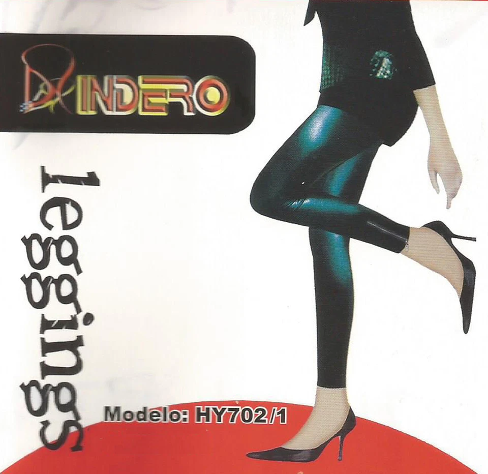 Leggings Indero de couro sintético preto brilhante com zíper no tornozelo - HY702 - Tamanho P - M - Imagem 2 de 3