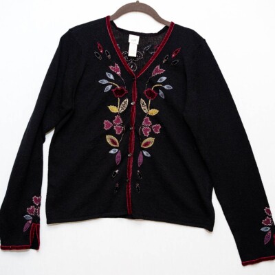 J. Jill MP Petite floral applique embroidered black cottage witchy whimsigoth