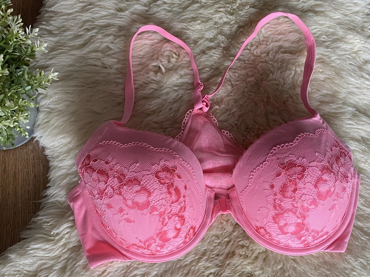 Victoria's Secret Body By Victoria Racerback Demi Bra Pink Floral Lace Sz  34DD