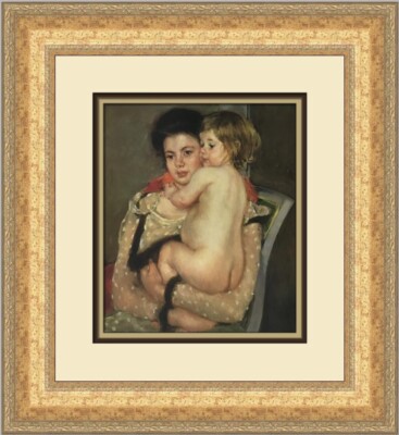 Mary Cassatt Reine Lefebvre Holding a Nude Baby Custom Framed Print