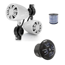 Pyle 4-CH Marine Bluetooth Controller, 2x 2.25" Off-Road Speakers White , Wire