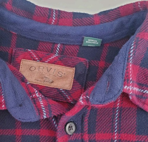 Orvis Long Sleeve Mens Flannel Shirt XL cold weather heavy weight Red Blue Plaid - Picture 4 of 16