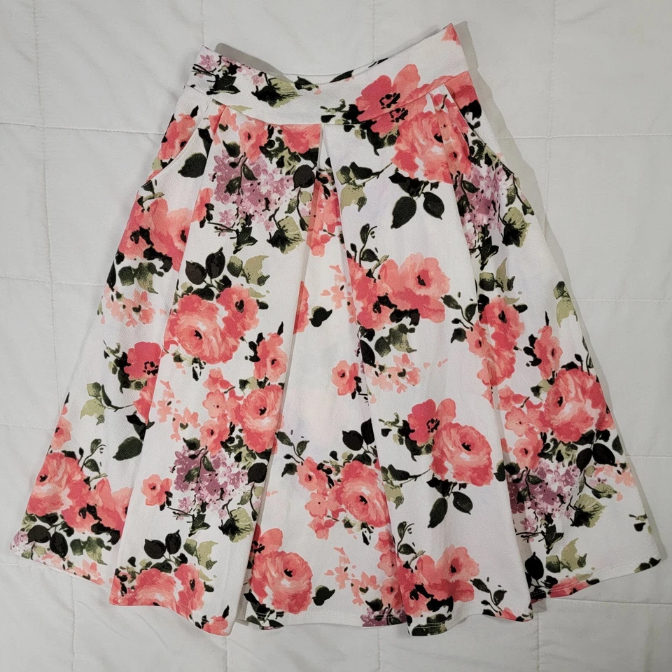 Falda Agnes & Dora Midi Multi Plisada Talla XXS Floral Rosa Blanco Verde Elastizada  Foto 2 de 4