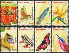 Sierra Leone 1995 Butterfly,Flower,Tulip,Bird of Paradise,Fish,Monkey,Frog MNH/1