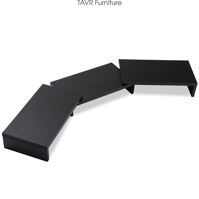 Black Wood Monitor Stand Riser with 3 shelf Length and Angle Adjustable