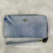 Coach Long Zip Around Wallet In Loved Denim CEC21 denim/Gold/Light Indigo NWT