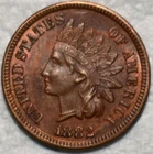 AU-UNC 1882 Indian Head Cent, Razor-Sharp specimen.