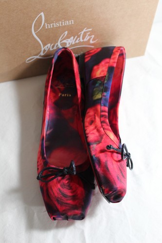 NWB Christian Louboutin Rose Roses Mamadrague Bow Silk Ballet Flats Flat 40 - Picture 2 of 8