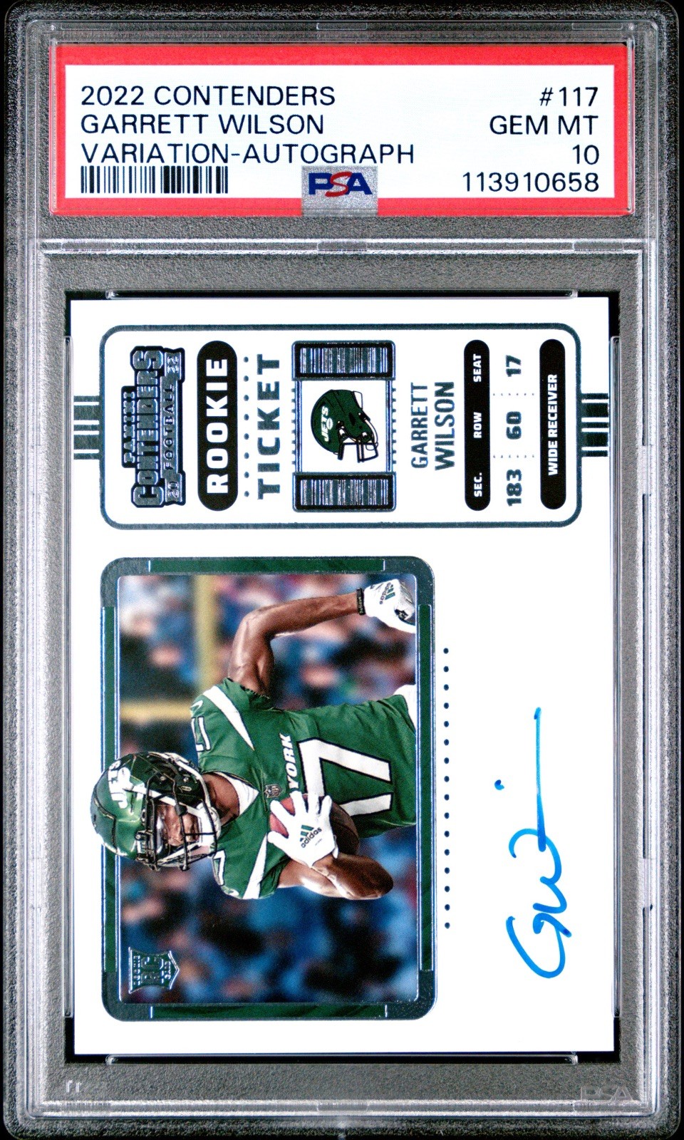 2022 Contenders Garrett Wilson #117 On Card Rookie Ticket Auto PSA 10 GEM Jets