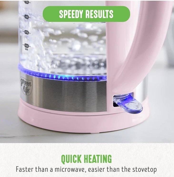 Chaleira elétrica de vidro fofa 1,7L rosa – LED, desligamento automático, sem fio, fervura rápida - Imagem 4 de 4