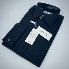 Eton Dress Shirt Mens L 16 - 41 Black Fine Twill Stretch Contemporary Fit Formal