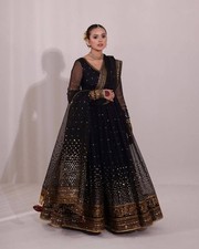 Attractive Look Soft Butterfly Net Black Gown Bottom With Dupatta For Reception