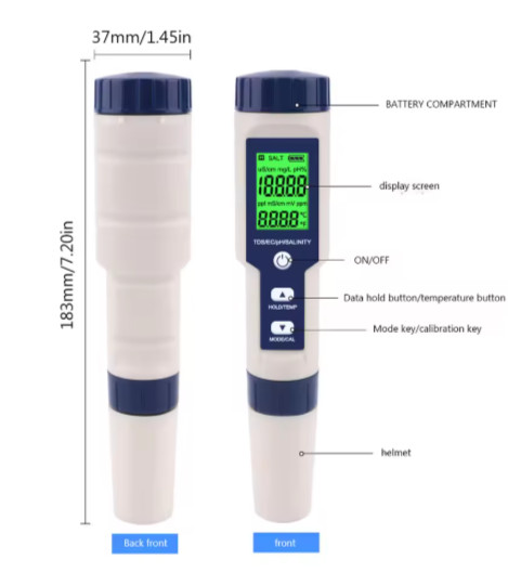 5in1 Water Tester Monitor TDS EC PH Salinity Temp Meter Pool Aquarium Pen