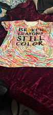 Scrub Top. Multicolor "Broken Crayons Still Color" Graphic Crew Neck XL