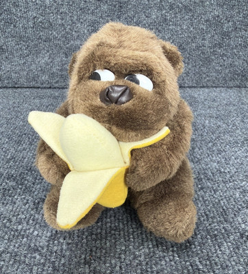 Vintage Embrace Brown Plush Gorilla Ape Monkey 5  with Banana Side Eye
