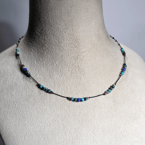 Gargantilla Sky & Rose Delicada~ Turquesa, Turmalina Rosa, Lapislázuli Con Cuentas Gemas - Imagen 9 de 11