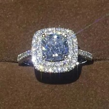 2Ct Cushion Lab Created Diamond Double Halo Engagement Ring 14K White Gold Over