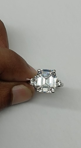 4ct Emerald Cut Lab-Created Diamond Engagement Ring, 14kt White Gold Plated