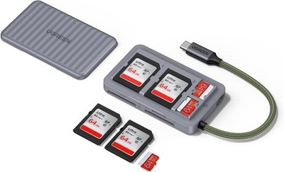 UGREEN SD-Kartenleser 3 Steckplätze (2 * SD + TF) mit 4 Karten Aufbewahrungskoffer (2 * SD + 2 * TF), USB 