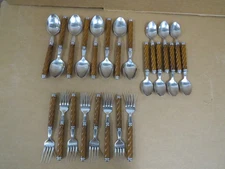 Assorted 23 Pc Lot Martha Stewart Everyday MSE Twisted Swirl Wood Tone Flatware