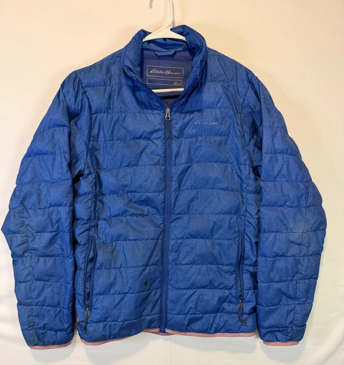 Eddie Bauer Down Jacket Mens Small Dark Blue Insulated Full Zip Quilted Puffer