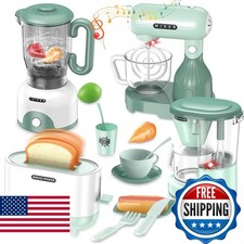 Euanze Kitchen Playset with Coffee Maker, Toaster, Blender, Mixer, Light