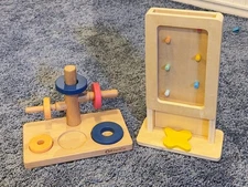 (2) KiwiCo panda crate Wooden Toys Slide and stack ring puzzle Clover drop