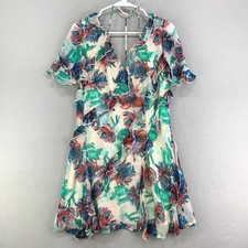 By Anthropologie Dress Womens S Blue Floral Viscose Wedding Vacation Ruffle