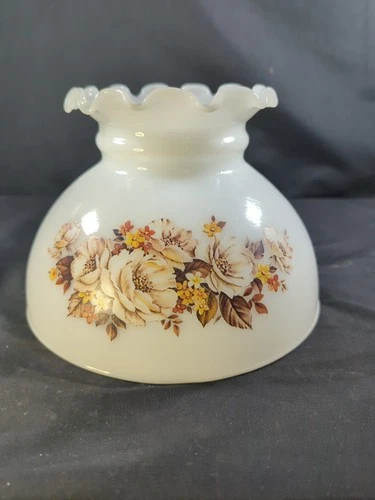 Vintage Gone with the Wind 8" Hurricane Lamp Shade - Milk Glass w-Floral Pattern