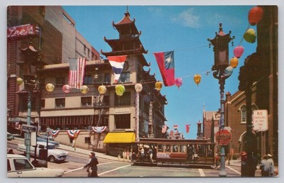 San Francisco Chinatown Grant Ave Cable Car Vintage Postcard Mike Roberts C6136