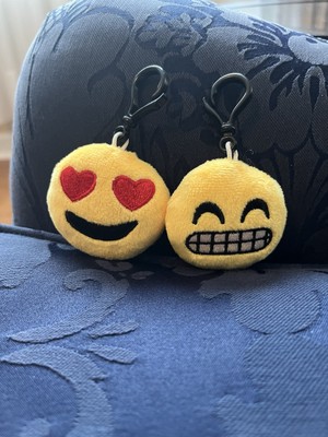 Emoji Face Key Chain Plushie And A Green Frog Plushie