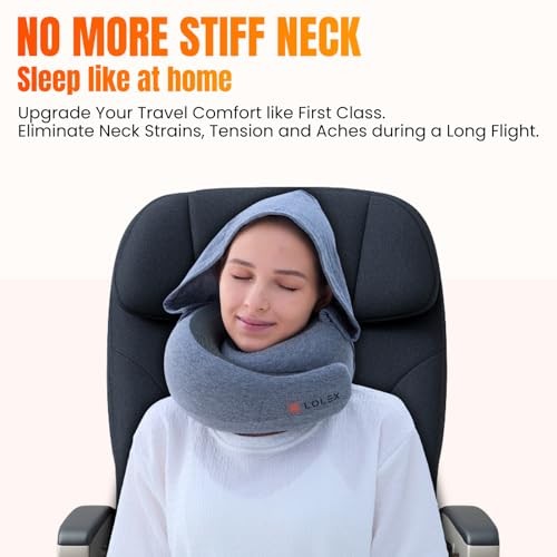 Memory Foam Travel Pillow with Neck Support Hooded Pro Dark Grey  