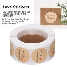 1 Roll Kraft Paper Stickers Handmade with Love Design Cute Heart Stationery
