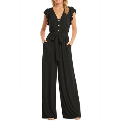 AGB Jumpsuit Womens Size 1X Black Wide-Leg Flutter Sleeve Elastic Waist Chic