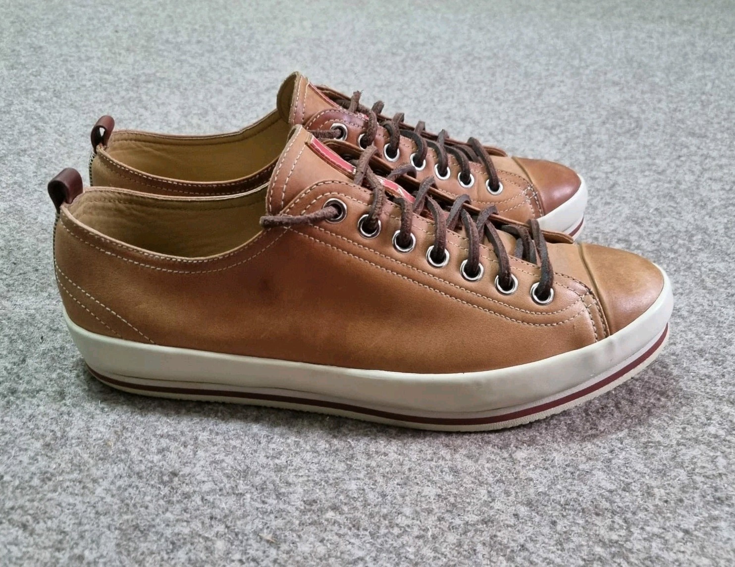 PRADA Linea Rossa Men Shoes Tan Leather Luxury Sneakers Prada Camel Brown 8 US thumbnail 6
