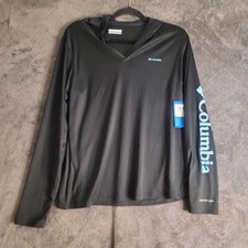 Columbia Active Fit Hoodie Womens V-neck Rapid Creek Black Blue Large OMNI-SHADE