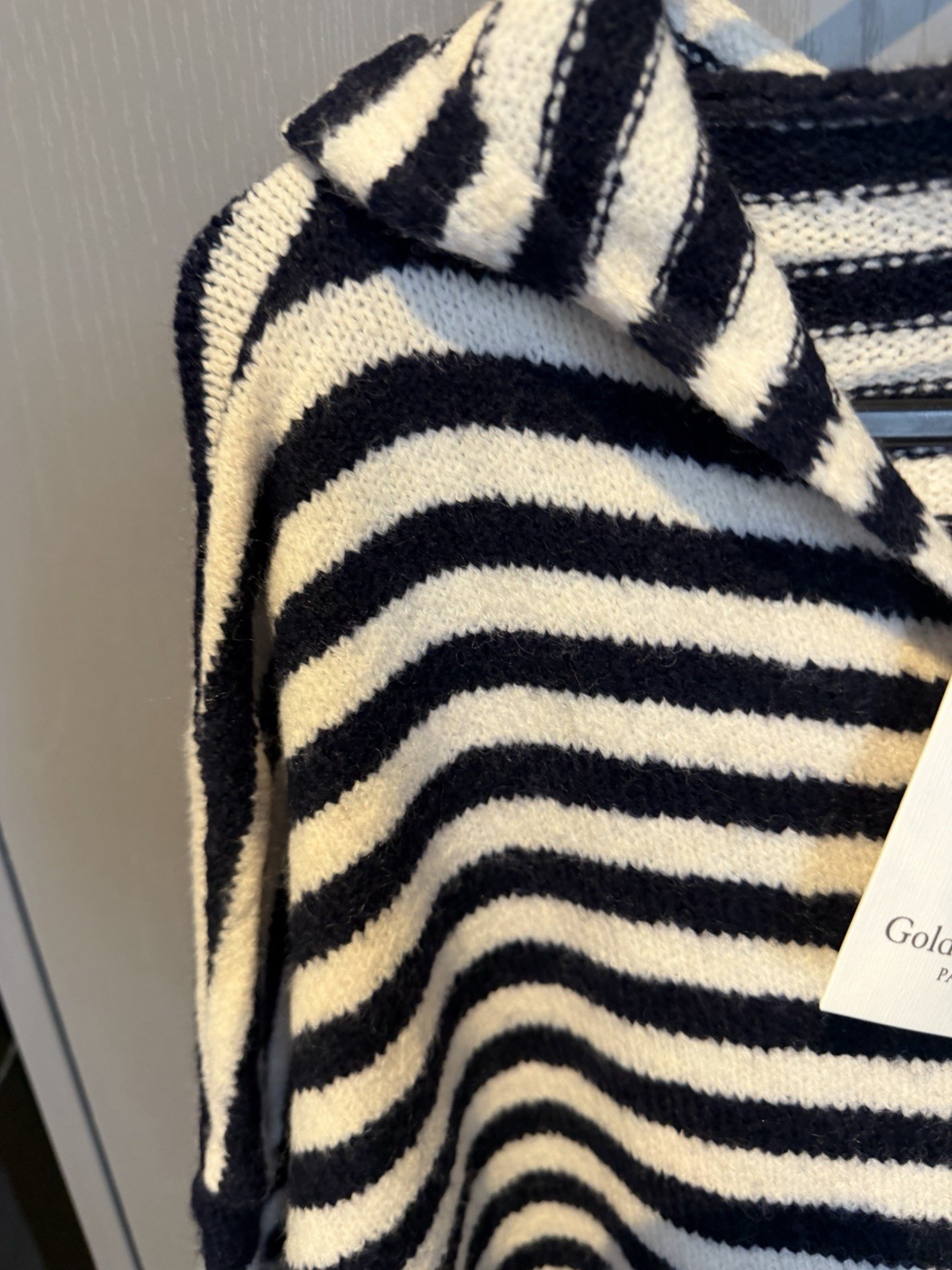 Glamify Boutique Women’s Navy/Cream Striped Hooded Half Zip Knit Jumper One Size image 5